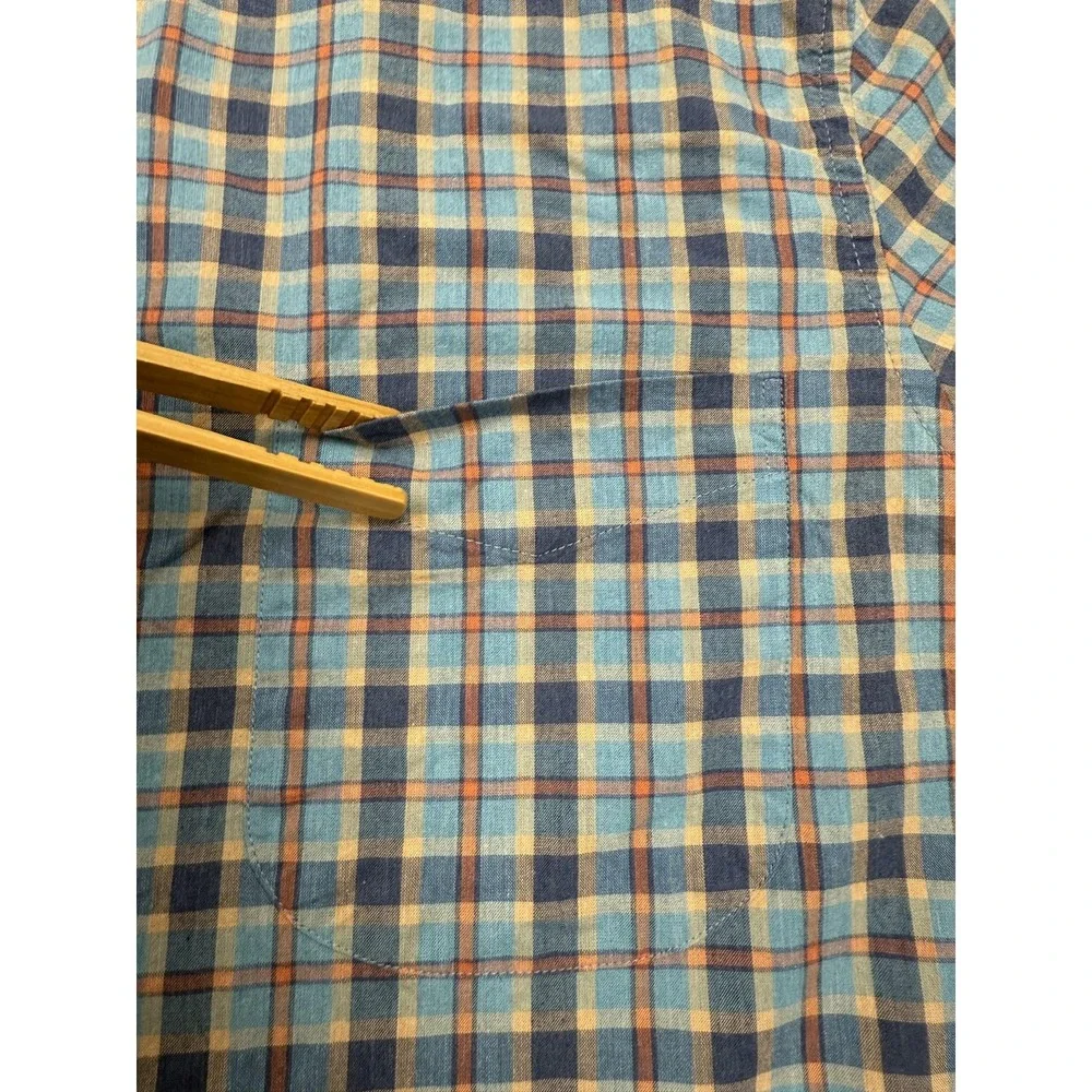 J Crew Shirt Mens Medium Blue Plaid Slim Untucked Organic Cotton‎ Stretch Casual